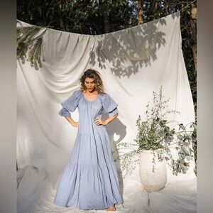 Daughters of India Sahana Gown in Blue Lagoon Size S